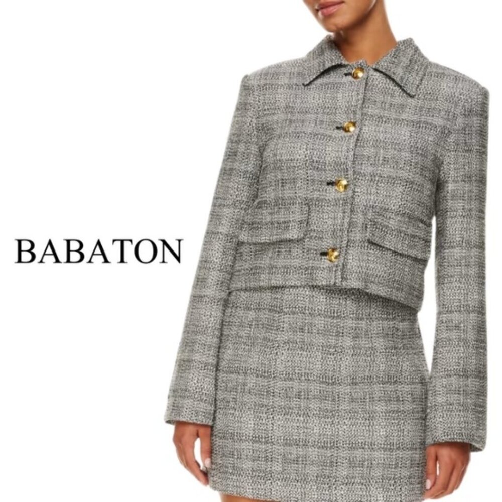 Babaton NWT Frances Jacket Cropped Button    Up Solange Mlg Blk  Wht  Size Small